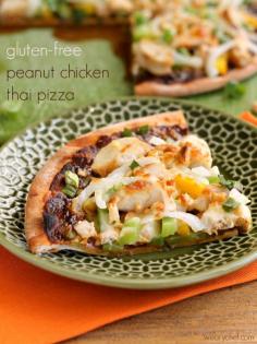 Gluten-Free Thai Peanut Chicken Pizza - A quick and easy dinner idea!  wearychef.com