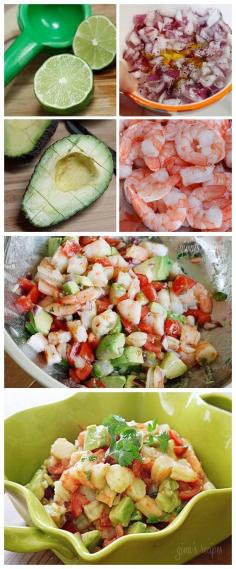 Zesty lime shrimp salad. shrimp, avocado, diced red onion, chopped tomato, olive oil, fresh lime juice, cilantro, s+p