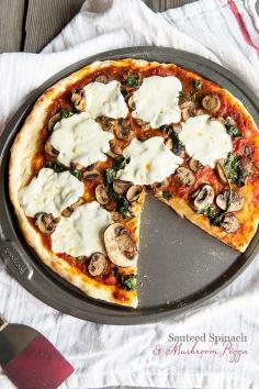 
                    
                        Pizza Dough Recipe and Sauteed Spinach and Mushroom Pizza for a perfect adult pizza night!
                    
                