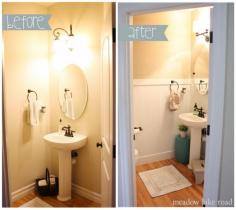 
                    
                        Powder room makeover with beadboard and grasscloth wallpaper - www.meadowlakeroa...
                    
                