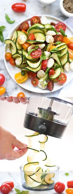 
                    
                        I've never had raw zucchini that tasted THIS good! Caprese Zucchini Salad make with the spiralizer | foodiecrush.com
                    
                