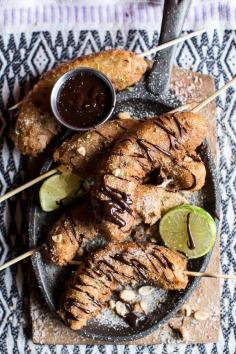 
                    
                        Banana Fritters On a Stick with Peanut Sugar + Mexican Chocolate Sauce
                    
                