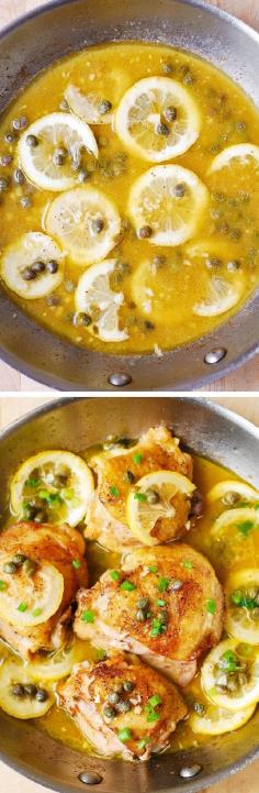 
                    
                        Italian Chicken Picatta - pan-fried chicken thighs with garlic, lemon, and capers in a juicy chicken broth. So easy to make, and the chicken comes out moist and juicy every time! #BHG #sponsored
                    
                