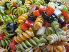 
                    
                        Zesty Italian Pasta Salad, love this salad.  I use the tri color pasta w/ tomatoes, cucumbers, cheese, red onion, and the boys love pepperoni in it!
                    
                