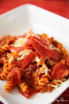 
                    
                        One pot pizza pasta recipe. Perfect for a busy week night dinner that the whole family will love. #recipe #pasta #dinner skiptomylou.org
                    
                