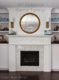 
                    
                        diy fireplace mantle. A great tutorial to build your own fireplace mantle from scratch on dreambookdesign.com
                    
                