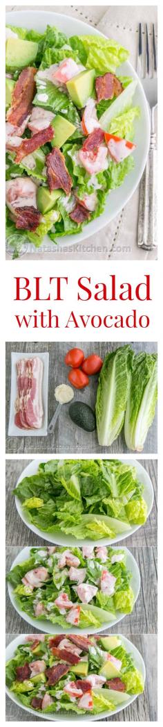 
                    
                        BLT Salad with Avocado from the skinnytaste cookbook - Everything we love about a BLT in Salad form! | natashaskitchen.com
                    
                