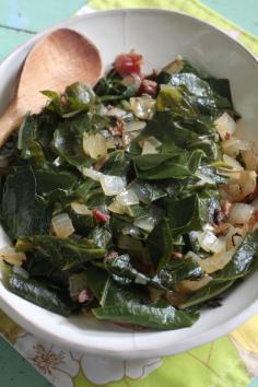 How To Cook Collard Greens — Cooking Lessons from The Kitchn -- hold the onion in the final dish...not too sure about that ham hock in the final either. Nor garlic.