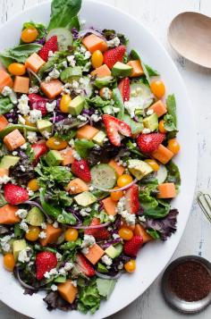 
                    
                        This Strawberry Papaya Salad is loaded with amazing flavors! I love the sweetness from the fruit balanced with the tanginess of the dressing and blue cheese. The added sumac to the lemony vinaigrette enhances the flavors so much. From Taste Love & Nourish on TasteLoveAndNouri...
                    
                