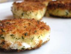 
                    
                        Crispy Fried Goat Cheese Recipe - "These h’ors d’oeuvres are really easy to throw together on the fly. Basically, you take slices of goat cheese, dip them in beaten egg, then coat them in seasoned panko breadcrumbs, then fry in a little olive oil until crispy." Must try for Dave!
                    
                