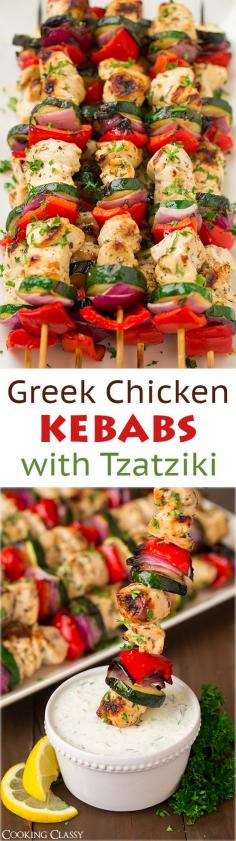 
                    
                        Greek Chicken Kebabs with Tzatziki Sauce - I could live on these! They're so flavorful and they're healthy! Greek food at it's best.
                    
                