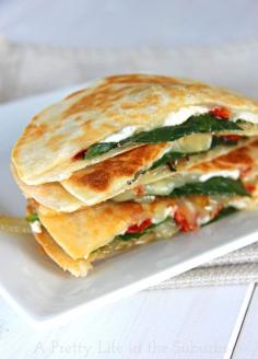 Spinach Quesadillas with Caramelized Onions and Sundried Tomatoes {A Pretty Life}