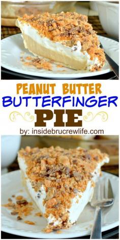 
                    
                        Peanut butter cheesecake topped with crushed Butterfinger pieces in an easy pie.
                    
                