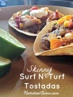 
                    
                        Skinny Surf & Turf Tostadas | Only 110 Calories | Satiating with 20 grams protein per tostada | For MORE RECIPES, fitness & nutrition tips please SIGN UP for our FREE NEWSLETTER www.NutritionTwin...
                    
                