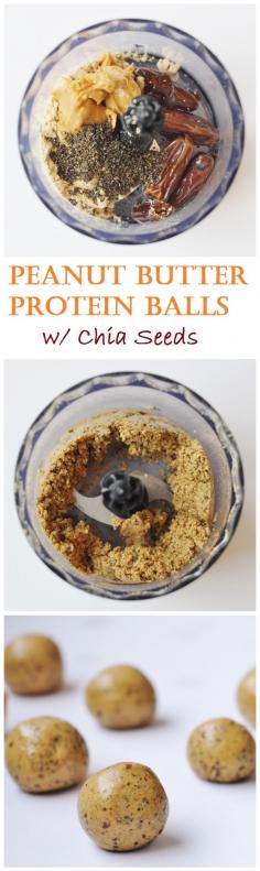 Peanut Butter Protein Balls with Chia Seeds! Only 4 ingredients! Super easy and healthy :) Vegan,  - switch peanut butter to sunflower butter.