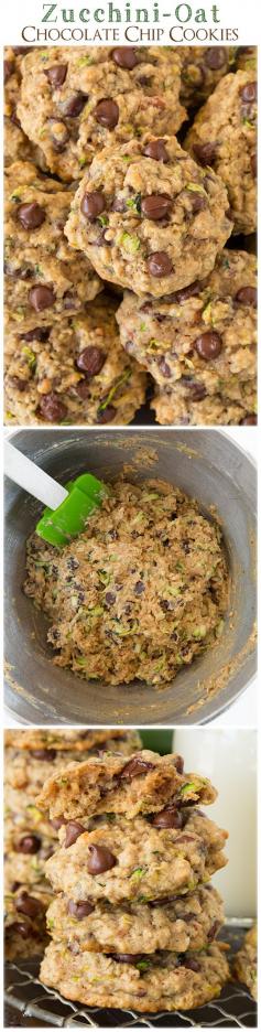 Zucchini Oat Cookies: I cut the sugar and chocolate chips in half and added flax. Would be good w raisins or apples too.