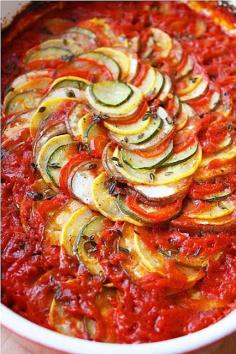 The Comfort of Cooking » Layered Ratatouille (veggies, olive oil and spices)