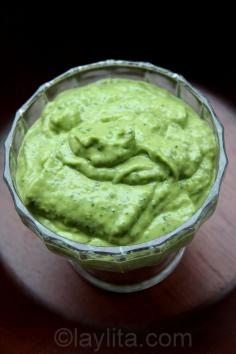Avocado salsa - Creamy avocado sauce recipe made with avocados, limes, cilantro, hot peppers, garlic, olive oil and cumin. This is great dipping sauce for empanadas and can also be used for grilled meat and seafood.