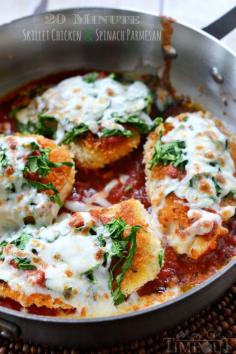 20 Minute Skillet Chicken and Spinach Parmesan | MomOnTimeout.com | #chicken #dinner #recipe #easy #fast