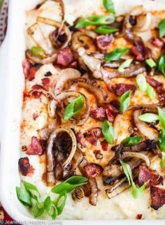 
                    
                        Loaded Mashed Cauliflower Casserole {Low Carb} - this is a low carb version of a loaded baked potato - bacon, scallions, and caramelized onions take this over the top
                    
                