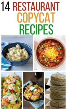 
                    
                        14 Restaurant Copycat Recipes - recipes from The Cheesecake Factory, Panera Bread, and Olive Garden. #copycat #recipe
                    
                