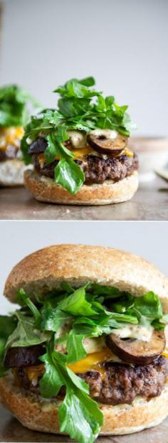 
                    
                        The Best Cheeseburgers with Sauteed Mushrooms and Arugula I howsweeteats.com
                    
                