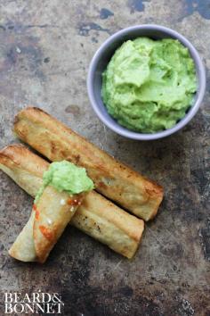 
                    
                        Black Bean Flautas with Avocado Dipping Sauce (Gluten Free Vegan)
                    
                