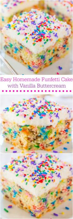 
                    
                        Easy Homemade Funfetti Cake -  Move over storebought cake mix!! This easy cake only takes minutes to make and tastes wayyyy better!!
                    
                