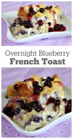 
                    
                        Overnight Blueberry French Toast Recipe : so easy to make the night before and pop in the oven the next morning.  A delicious breakfast casserole recipe with the surprise of blueberries and cream cheese and a lovely blueberry sauce topping.  Perfect brunch recipe for a special occasion.
                    
                