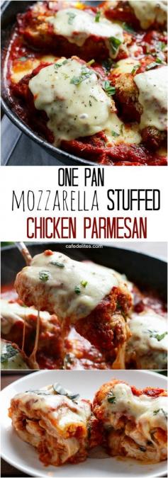 
                    
                        One Pan Mozzarella Stuffed Chicken Parmesan | cafedelites.com
                    
                