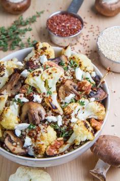 From Closet Cooking, roasted cauliflower and mushroom salad in balsamic vinaigrette with goat cheese.