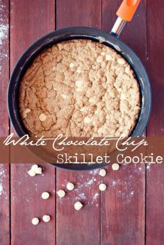 White Chocolate Chip Skillet Cookie by Three in Three | This decadent #dessert is great for a quick fix when you don't feel like slaving awa...