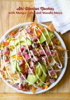 
                    
                        The BEST Ahi Wonton Nachos with Wasabi Mayo and Fresh Mango Pico de Gallo on ASpicyPerspective... #nachos
                    
                