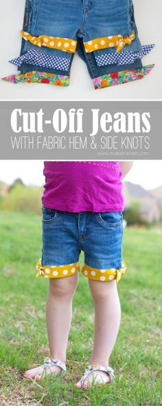 
                    
                        DIY Cut-Off Jeans...with Fabric Hem and Side Knot | via Make It and Love It
                    
                