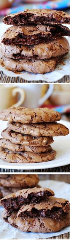 
                    
                        Outrageous chocolate cookies! Soft and chewy, they taste like a very good chocolate cake in a crispy shell.
                    
                