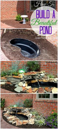 
                    
                        How to build a beautiful back yard pond and water feature cheaply!  |  OHMY-CREATIVE.COM #Pond #Fountain #Garden
                    
                