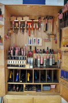 
                    
                        thingsorganizedneatly:    Tools marked and put away in the Rhode Island School of Design’s Industrial Design model shop.    RISD ID wood shop cabinet
                    
                