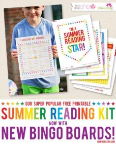 
                    
                        Our super popular free printable summer reading star kit - with new bingo boards! #summerreadingstar #howdoesshe
                    
                