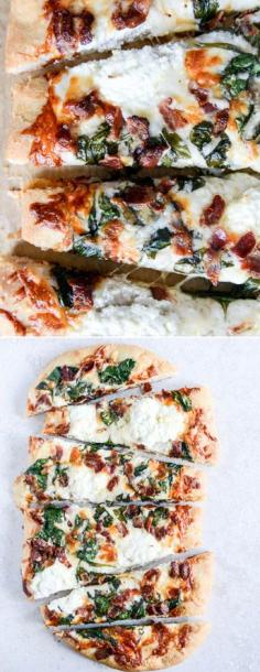 
                    
                        White Pizza with Spinach and Bacon I howsweeteats.com
                    
                