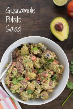 
                    
                        Guacamole Potato Salad - Shake up your potato salad routine! All the flavors of classic guacamole are tossed with fingerling potatoes for a unique side dish. Serve with grilled tacos or burgers! | foxeslovelemons.com
                    
                