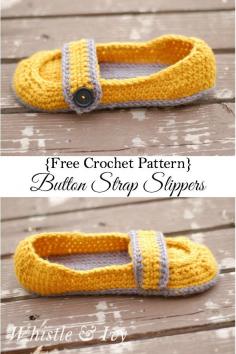 
                    
                        Free Crochet Pattern - Women’s Button Strap Slippers. These cozy slippers are so cute and cozy. Perfect for you, and a gift for someone else! {Pattern by Whistle and Ivy}
                    
                