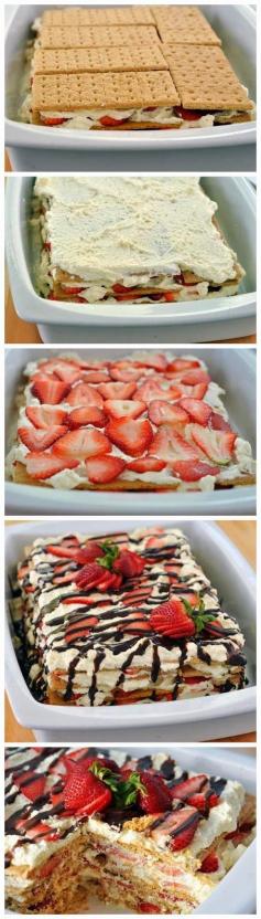 No-Bake Strawberry Icebox Cake Recipes (with the gluten free graham crackers this would be nice and light!)