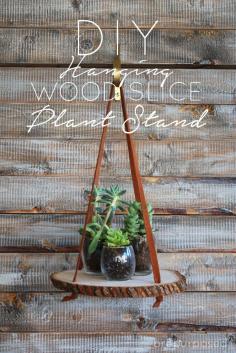 DIY Hanging Wood Slice Plant Stand - brepurposed