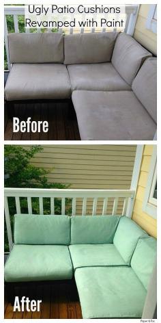 
                    
                        Ugly Patio Cushions Revamped with Paint - Painting Fabric Furniture
                    
                