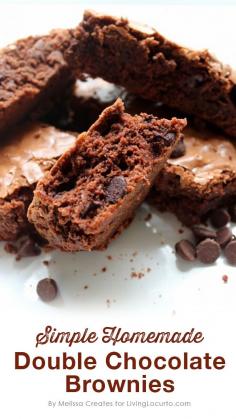 
                    
                        Simple Homemade Double Chocolate Chip Brownies Recipe. The perfect recipe for any chocolate lover! LivingLocurto.com
                    
                