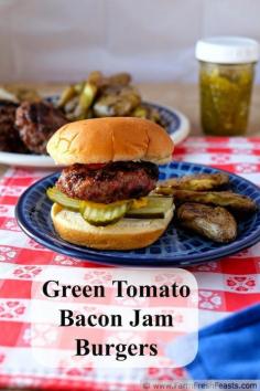 
                    
                        The Best Cookout Recipes to Enjoy this Summer including these Green Tomato Bacon Jam Burgers- Juicy burgers mixed with green tomato bacon jam for an extra kick. Take ordinary to extraordinary with this must make summertime recipe!
                    
                