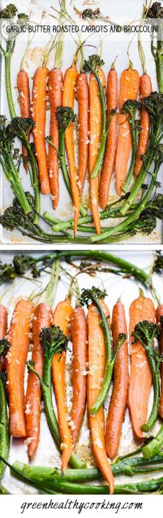 
                    
                        Butter Garlic Roasted Carrots and Broccolini - A recipe for a quick and easy to prepare healthy side dish that is both gorgeous looking and full of flavor!
                    
                