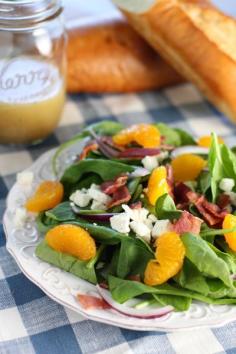 
                    
                        Spinach, Bacon, Feta and Mandarin Orange Salad! A tried and true salad with a sweet and tart dressing.
                    
                