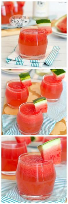 Watermelon White Wine Spritzer! Yum! I'm prolonging Summer with this easy cocktail.  SO GOOD! - The Cookie Rookie