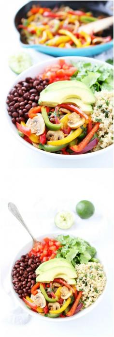 
                    
                        Fajita Quinoa Bowls Recipe on twopeasandtheirpo... If you like fajitas, you will love these healthy bowls! Fun to make and eat!
                    
                